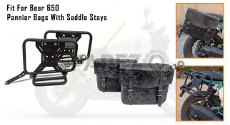 For Royal Enfield Bear 650 Genuine Leather Pannier Bags Black With Saddle Stays